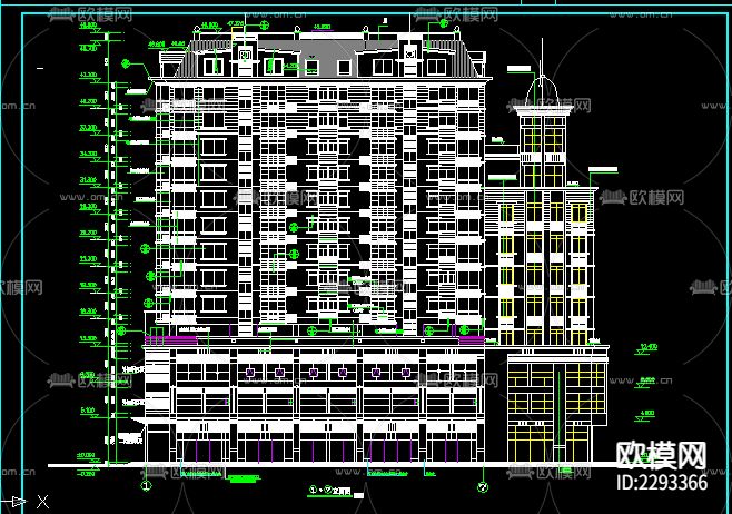 高层住宅建筑外观室内平面规划cad施工图下载（渲染图2）