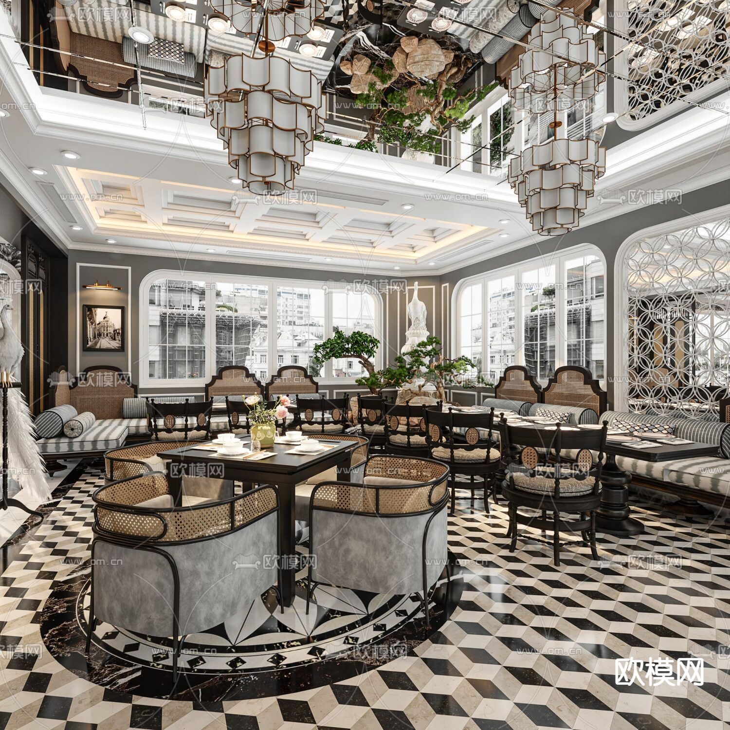 新古典创意餐厅免费3d模型下载（渲染图10）