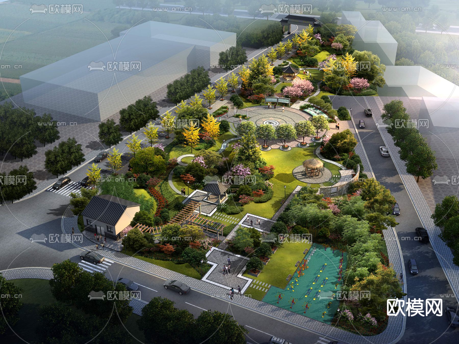 现代公园园林鸟瞰psd下载_ID12126762_3dmax免费模型-欧模网