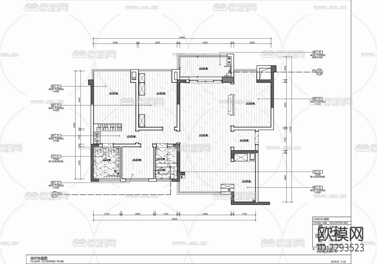 135㎡四居室样板房整装cad施工图下载（渲染图3）
