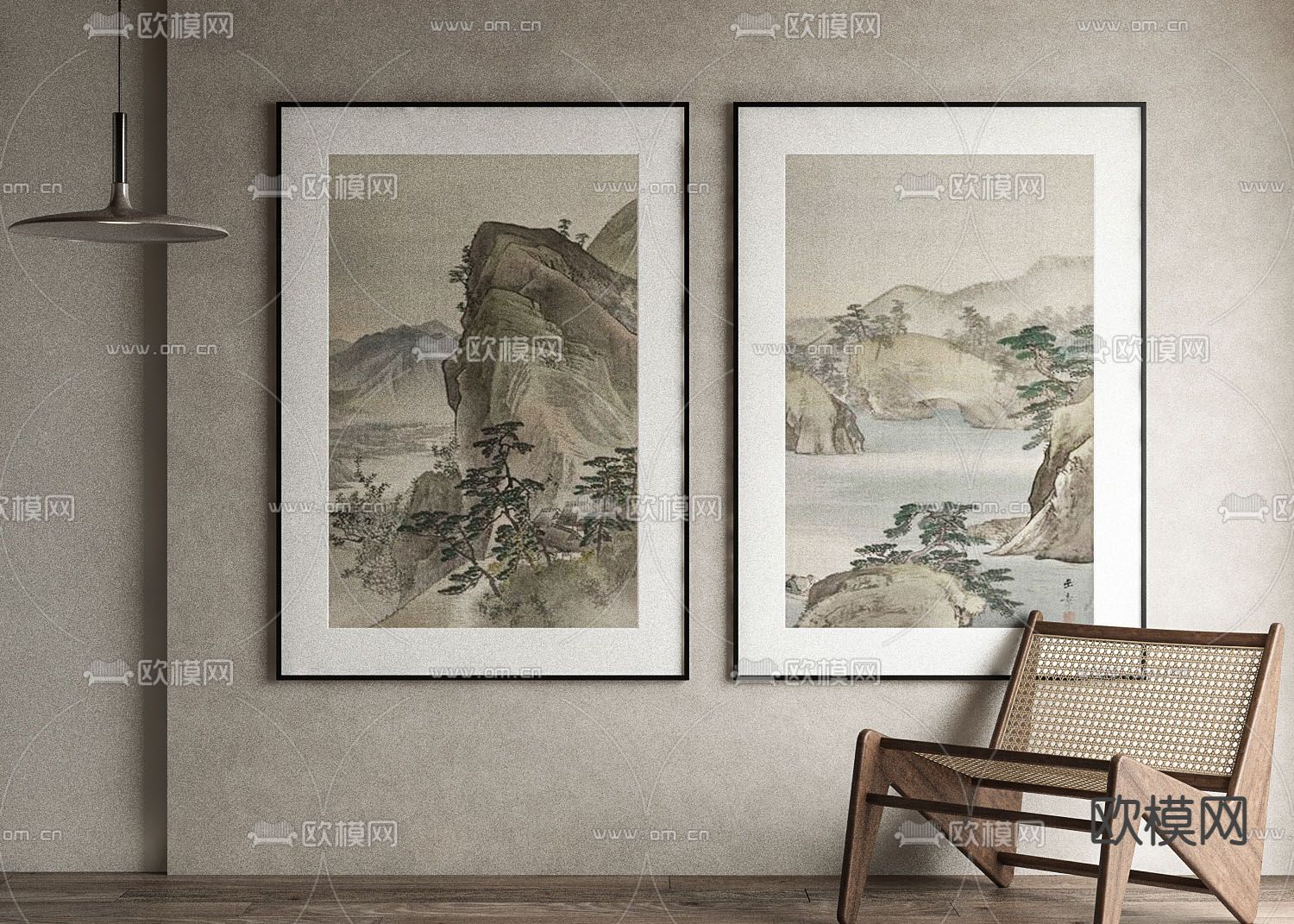 新中式山水装饰画3d模型下载_ID12129487_3dmax免费模型-欧模网
