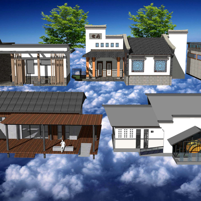  新中式公园公共厕所su模型 