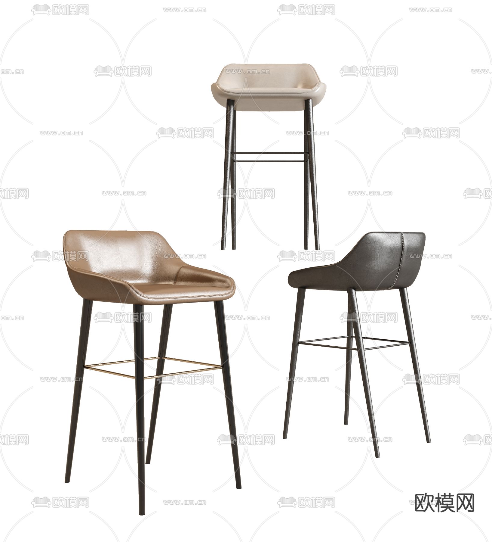 现代皮质吧椅 吧凳3d模型下载