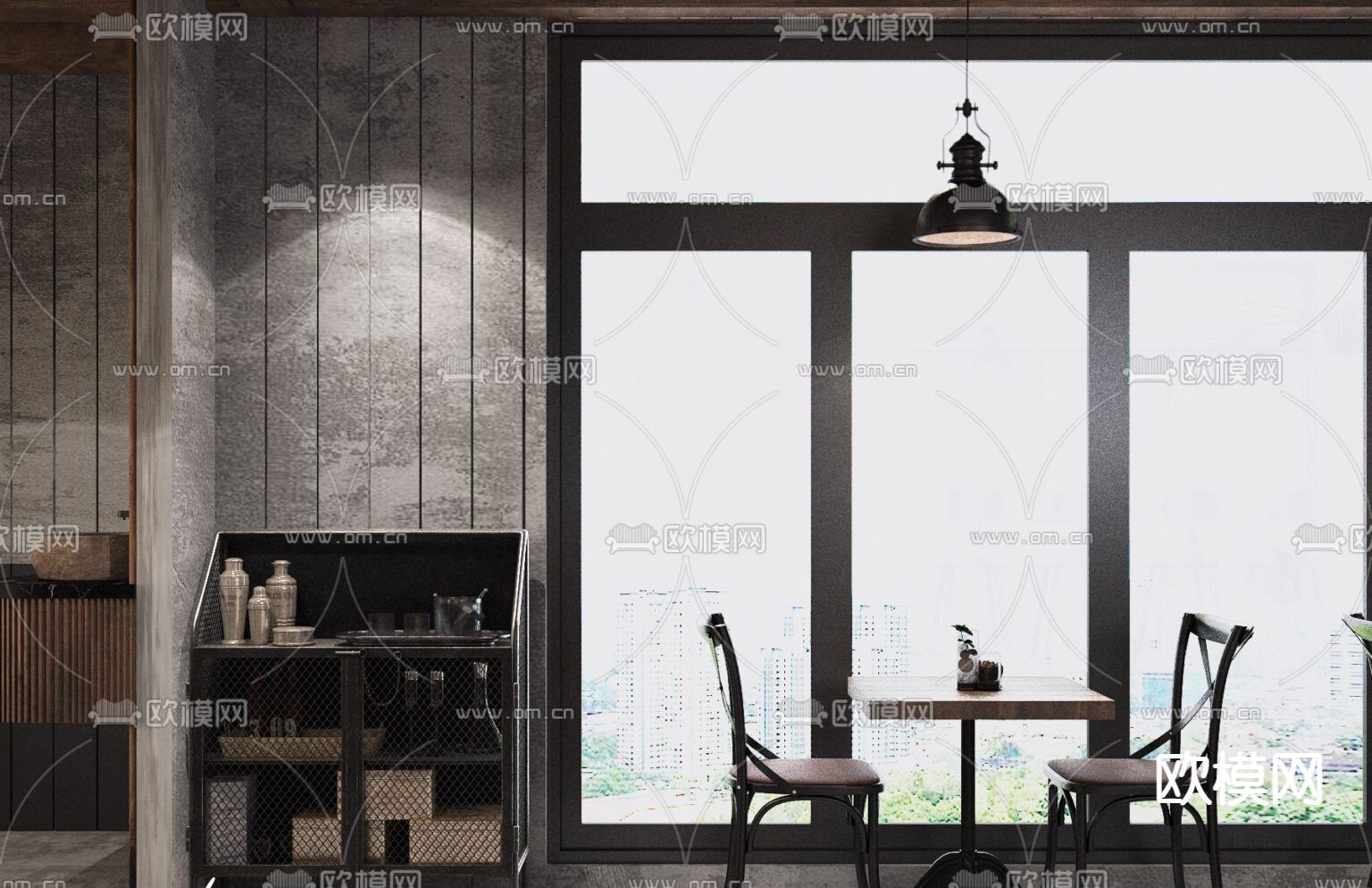 美式复古创意咖啡厅免费3d模型下载（渲染图2）