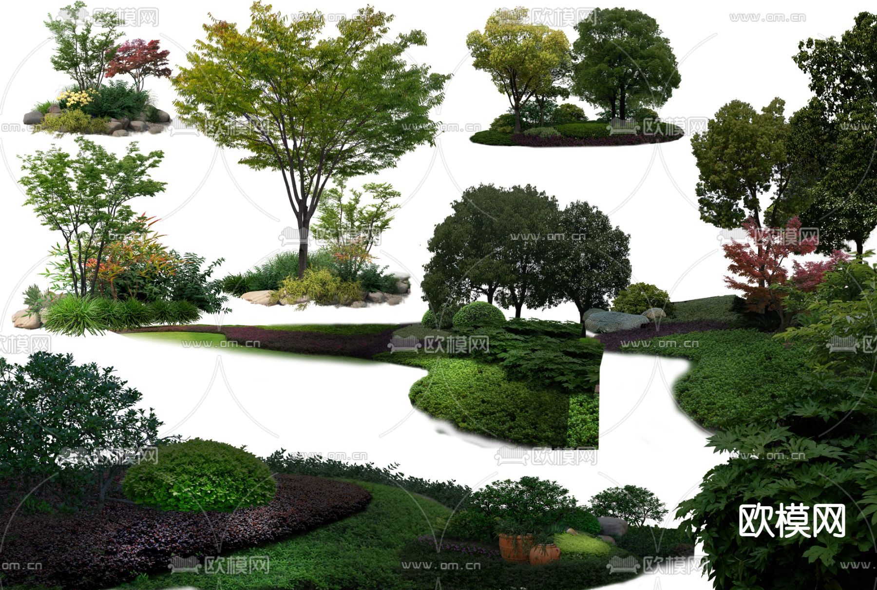 植物 灌木丛 花坛 大树psd下载