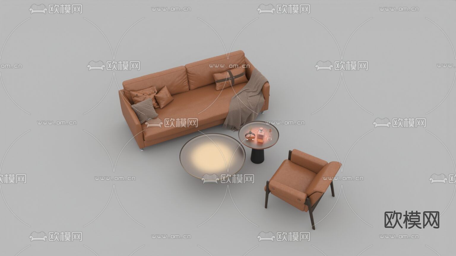 北欧简约实木皮革沙发不锈钢茶几沙发组合免费3d模型下载