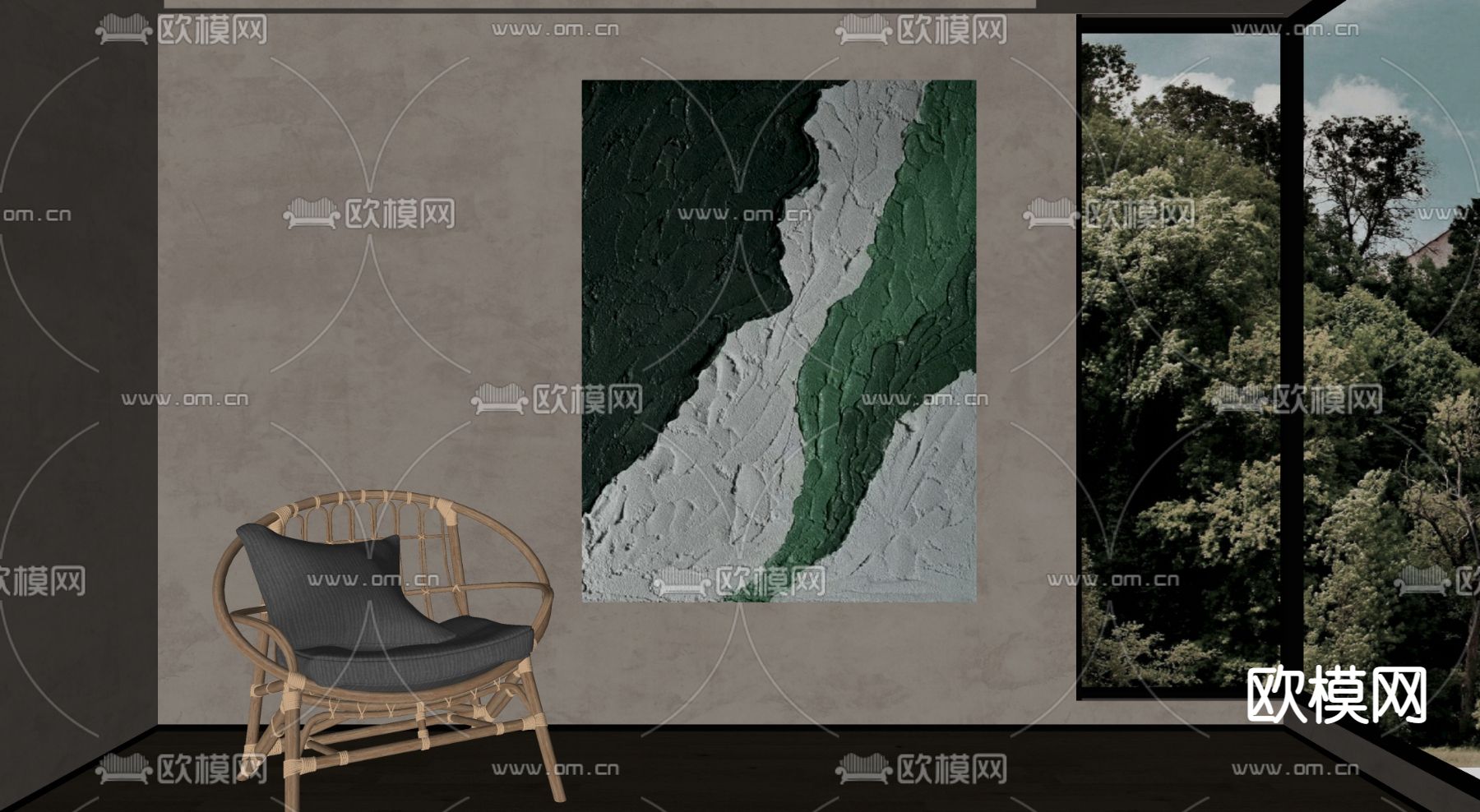 现代装饰画su模型下载（渲染图2）