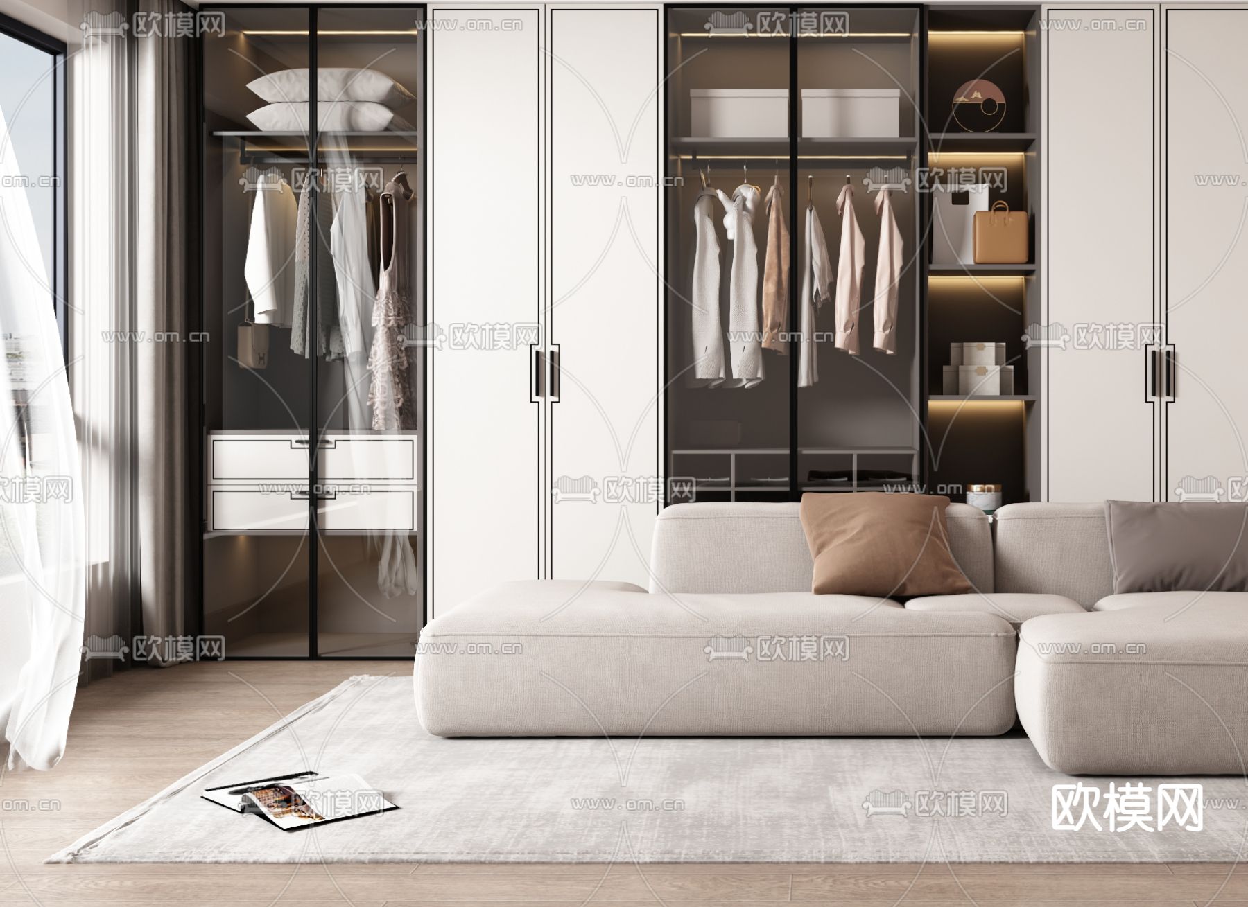 新中式衣帽间3d模型下载（渲染图2）