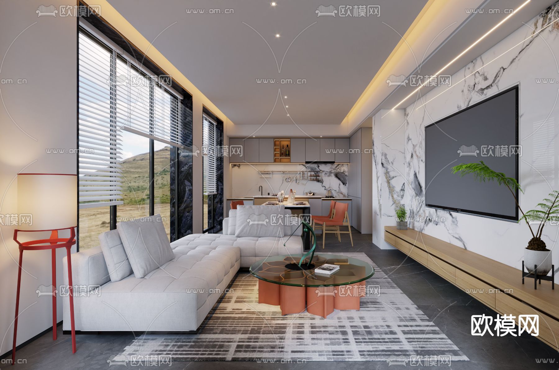 现代公寓客餐厅su模型