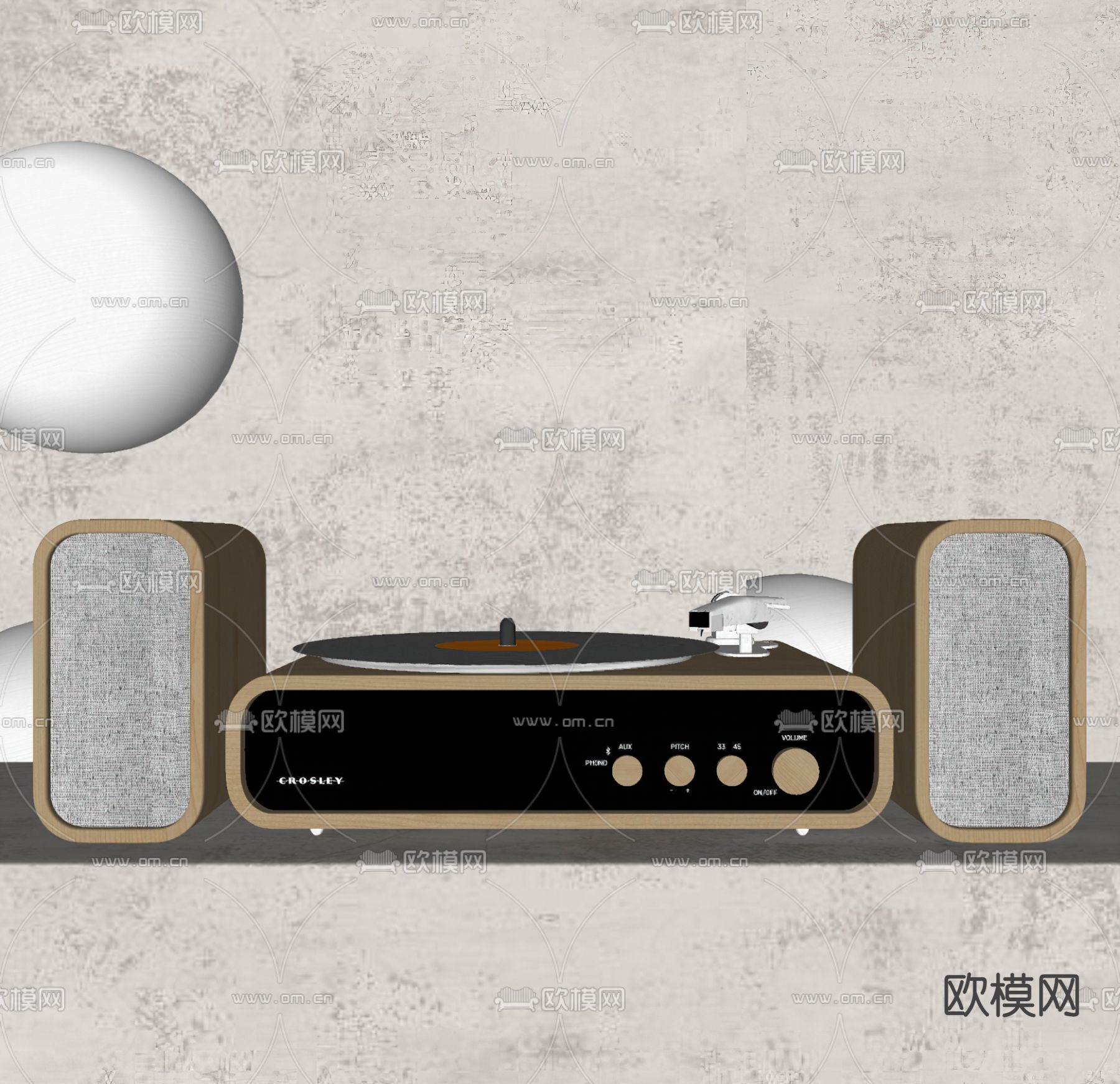 黑碟机 留声机su模型下载（渲染图2）