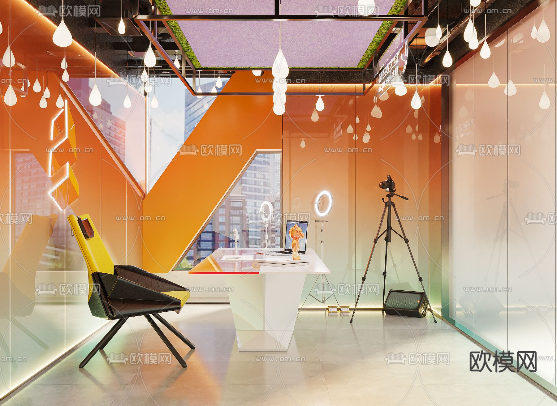 现代直播间su模型下载（渲染图1）