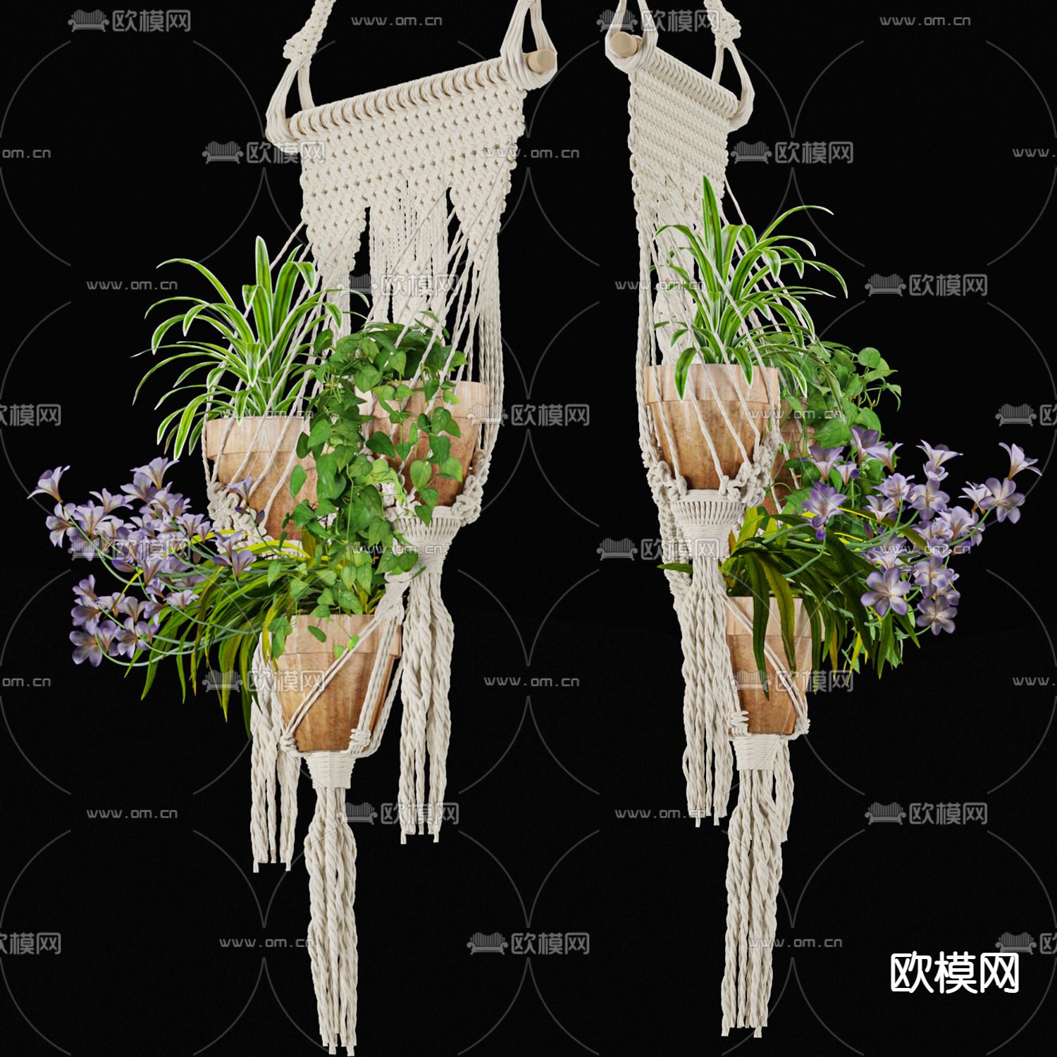 吊篮花盆 花卉挂饰 绿植盆栽3d模型下载（渲染图2）