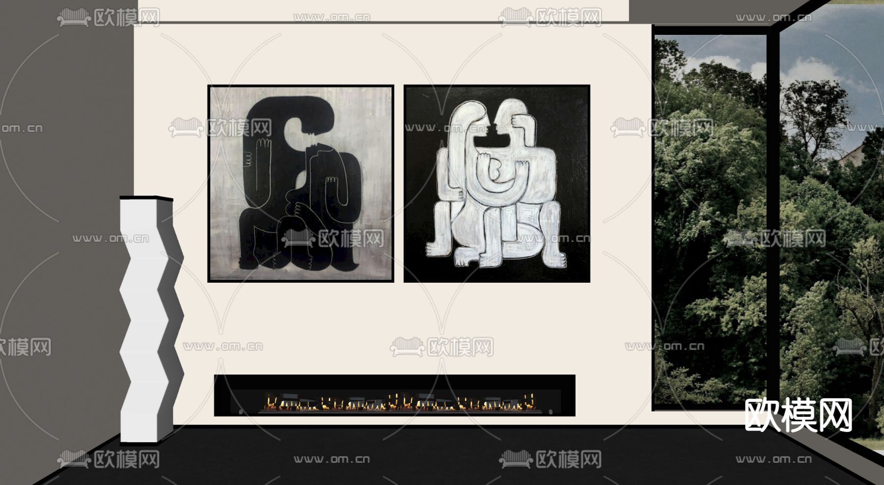 侘寂风装饰画 抽象画 挂画su模型下载（渲染图2）