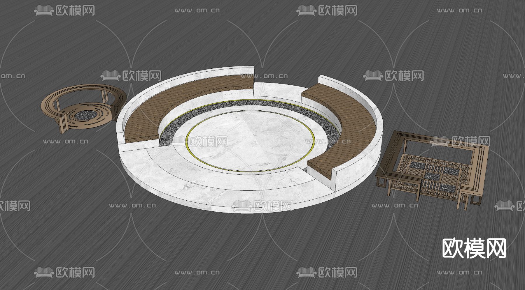 现代户外公用圆形座凳su模型下载
