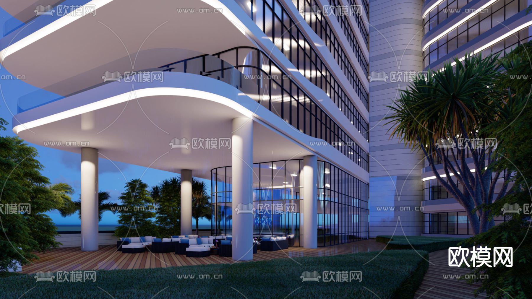 现代度假酒店su模型