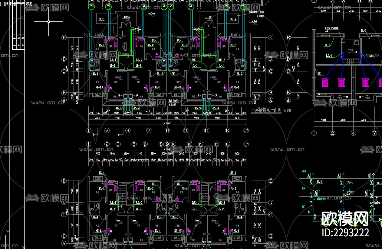 临淮镇胜利家园小区24号楼排水设计cad施工图下载（渲染图3）