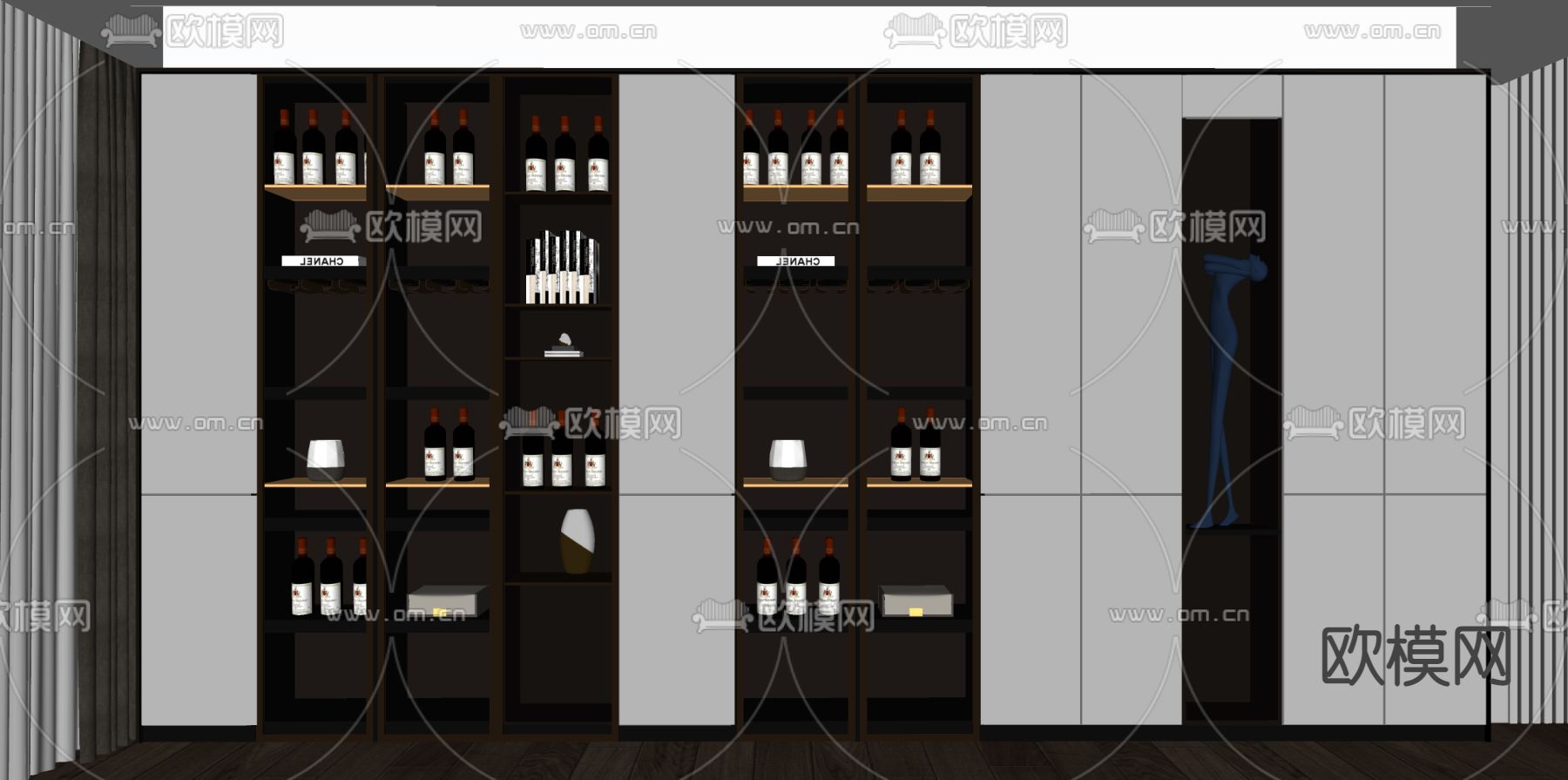 现代轻奢酒柜su模型下载（渲染图2）