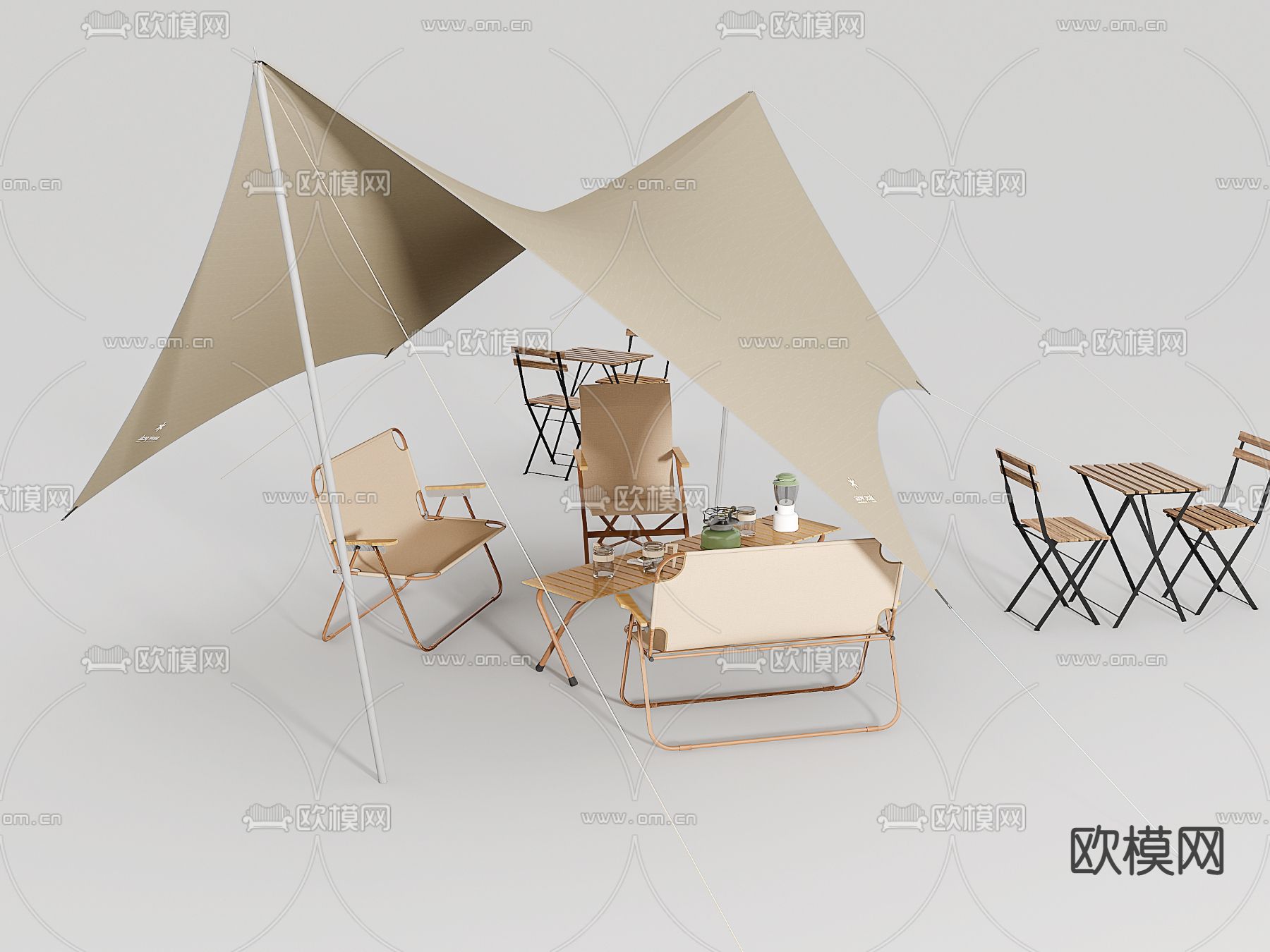 帐篷 户外露营椅 折叠桌su模型下载（渲染图1）