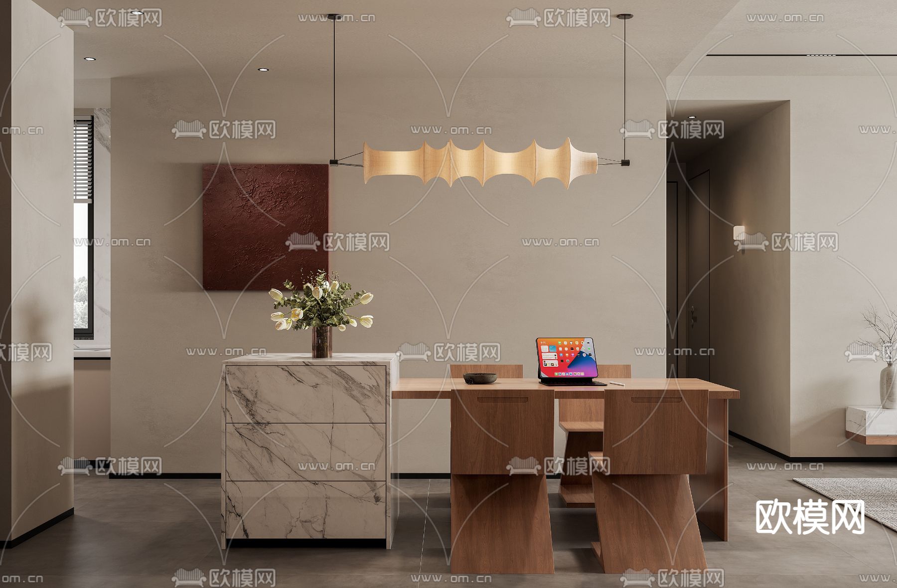 现代极简餐厅su模型下载（渲染图1）