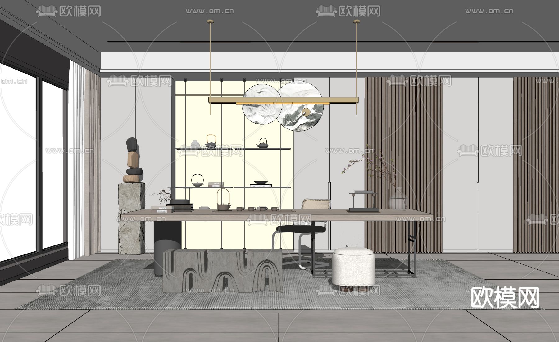 现代茶室su模型
