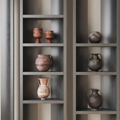  侘寂风陶罐陶瓷器皿su模型 