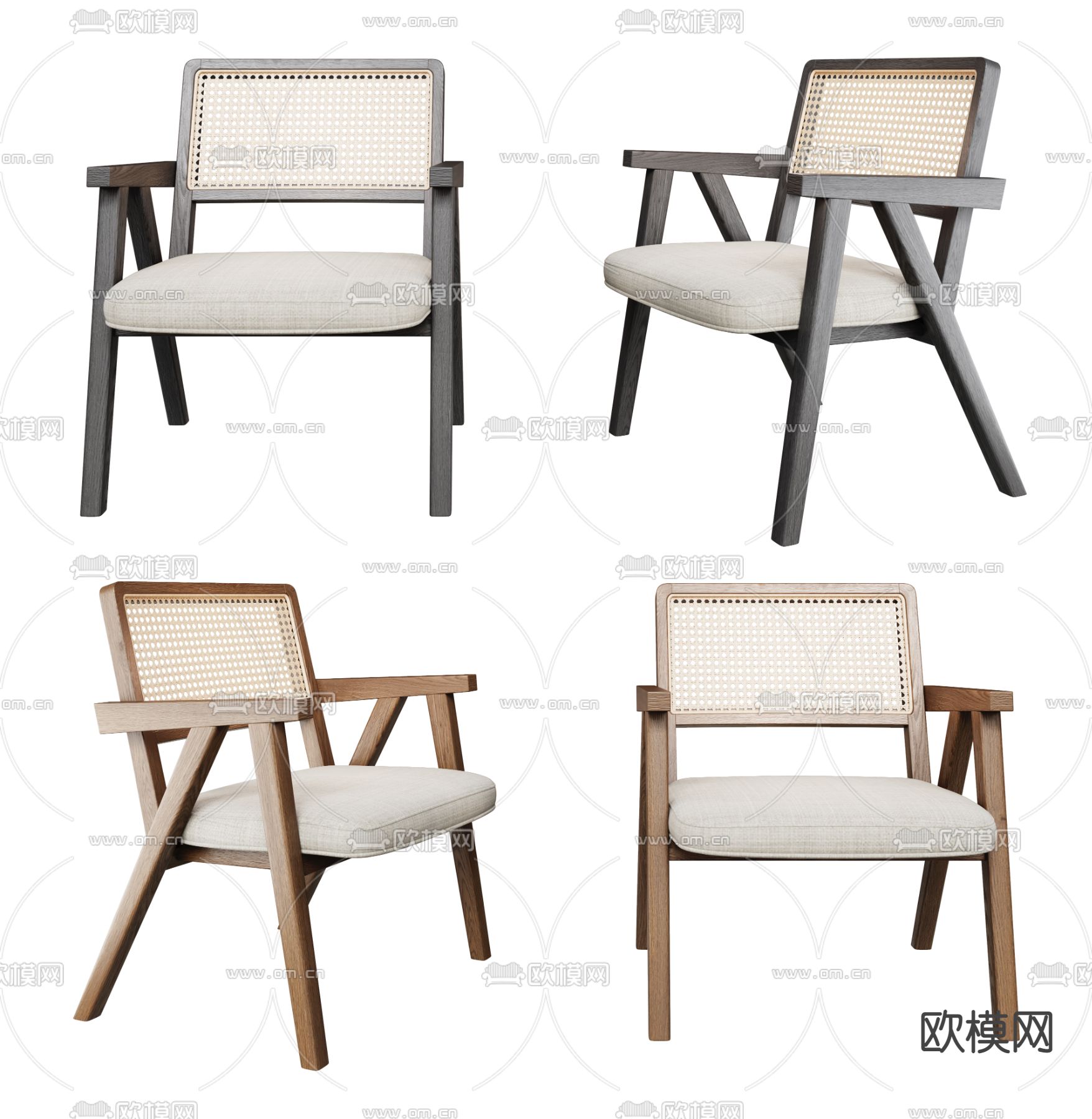 现代藤编单椅 餐椅su模型下载（渲染图1）