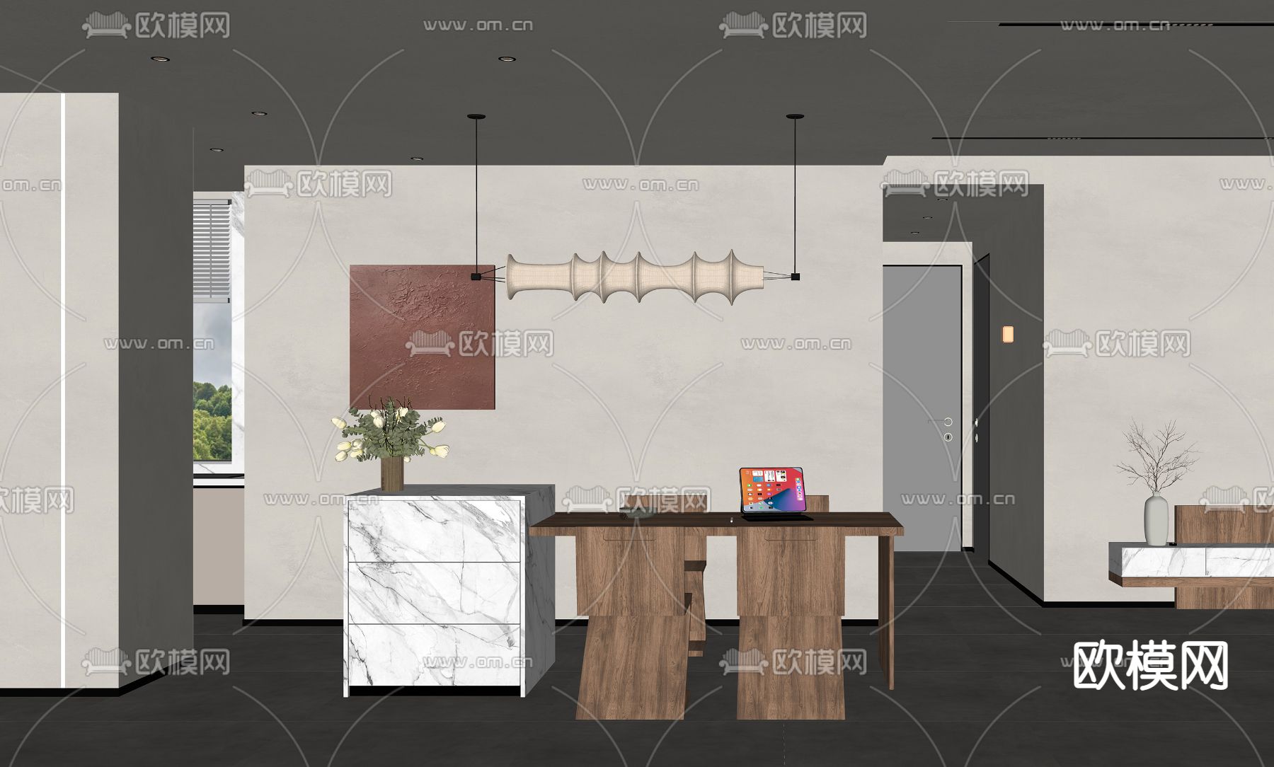 现代极简餐厅su模型下载（渲染图2）