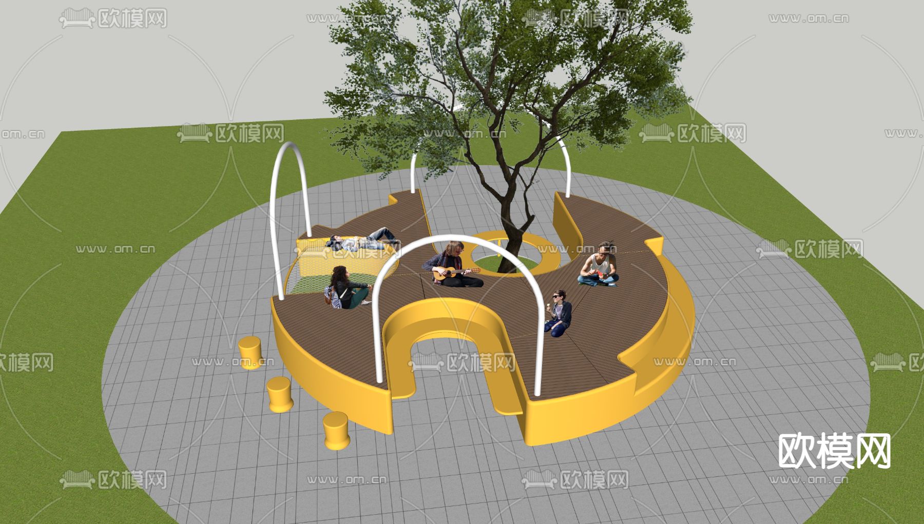 现代树池异形座椅su模型下载