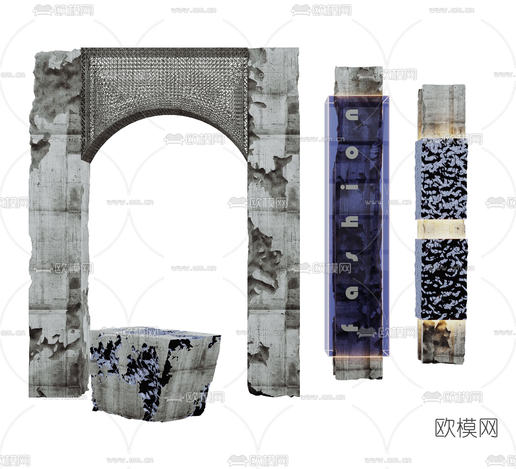 工业风混凝土柱子3d模型下载