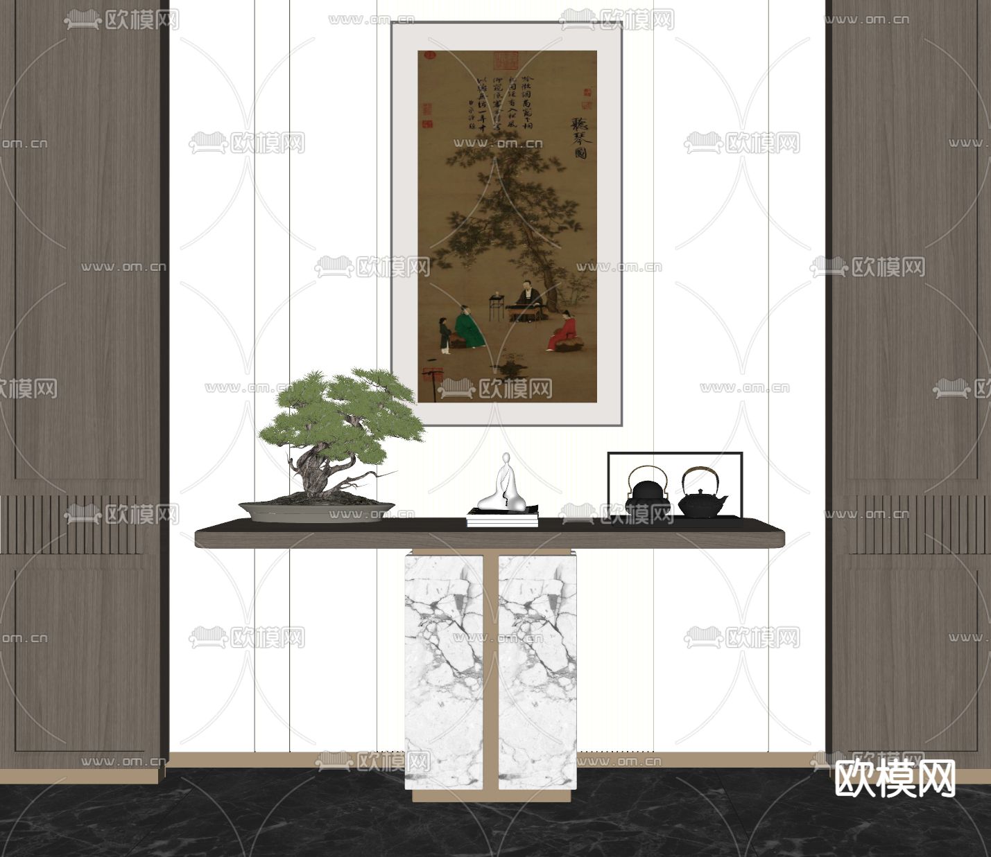 新中式端景台su模型下载（渲染图2）