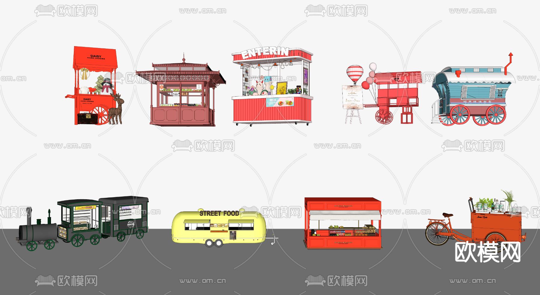 快餐车 甜品站 售卖亭 地摊外摆su模型下载（渲染图2）