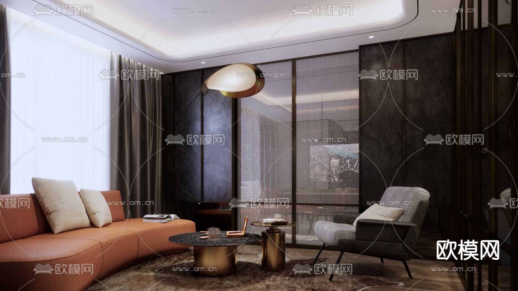 现代雪茄房 起居室su模型下载（渲染图2）