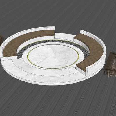  现代户外公用圆形座凳su模型 