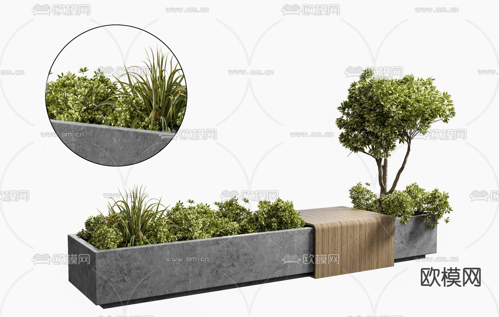 现代公园花坛座椅su模型下载（渲染图1）