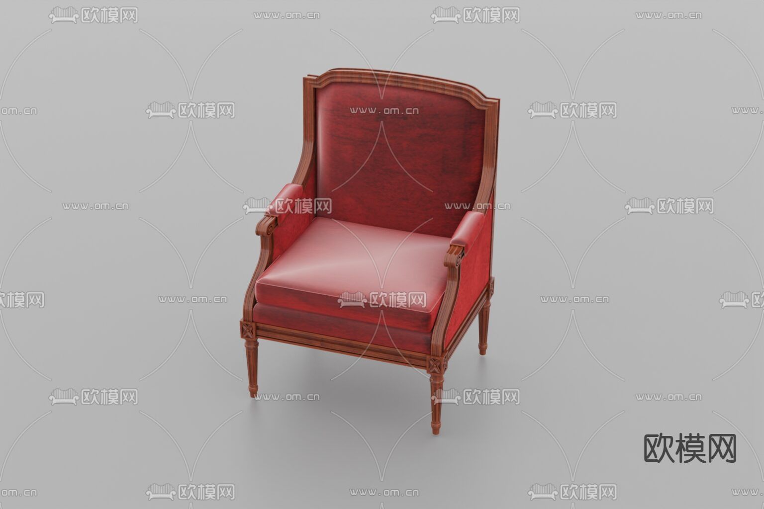欧式古典实木皮革休闲椅免费3d模型下载