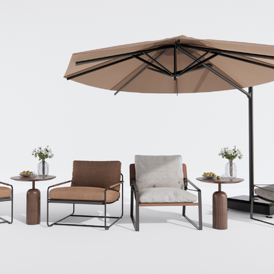  现代户外椅 遮阳伞su模型 