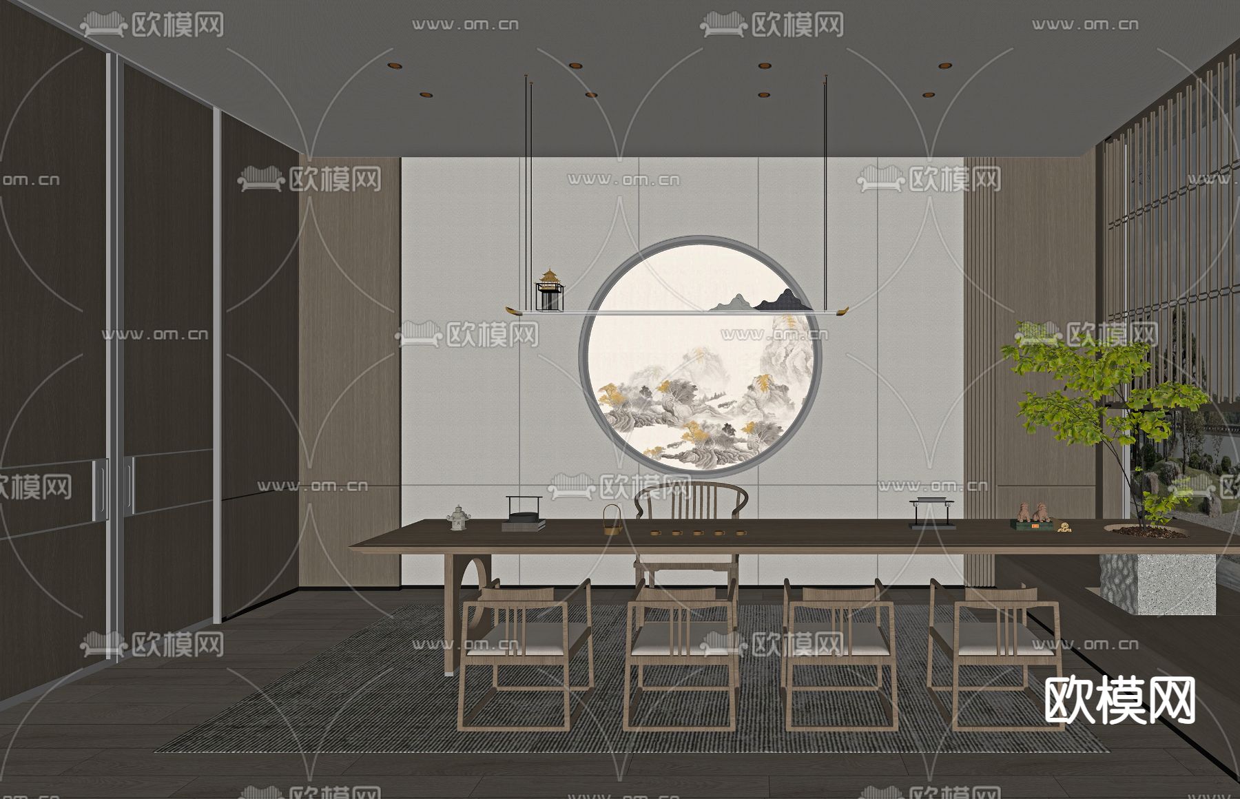 新中式茶室su模型