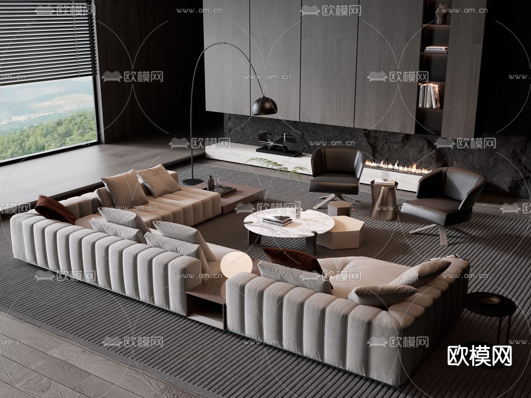 Minotti 白色转角组合沙发su模型下载（渲染图1）