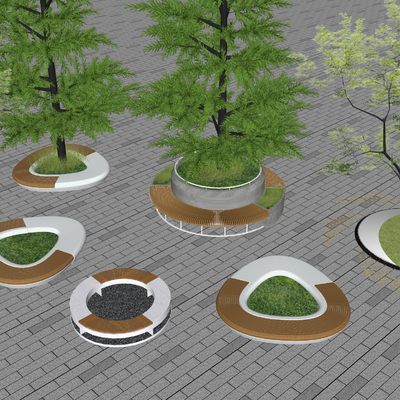  现代景观树池座椅su模型 