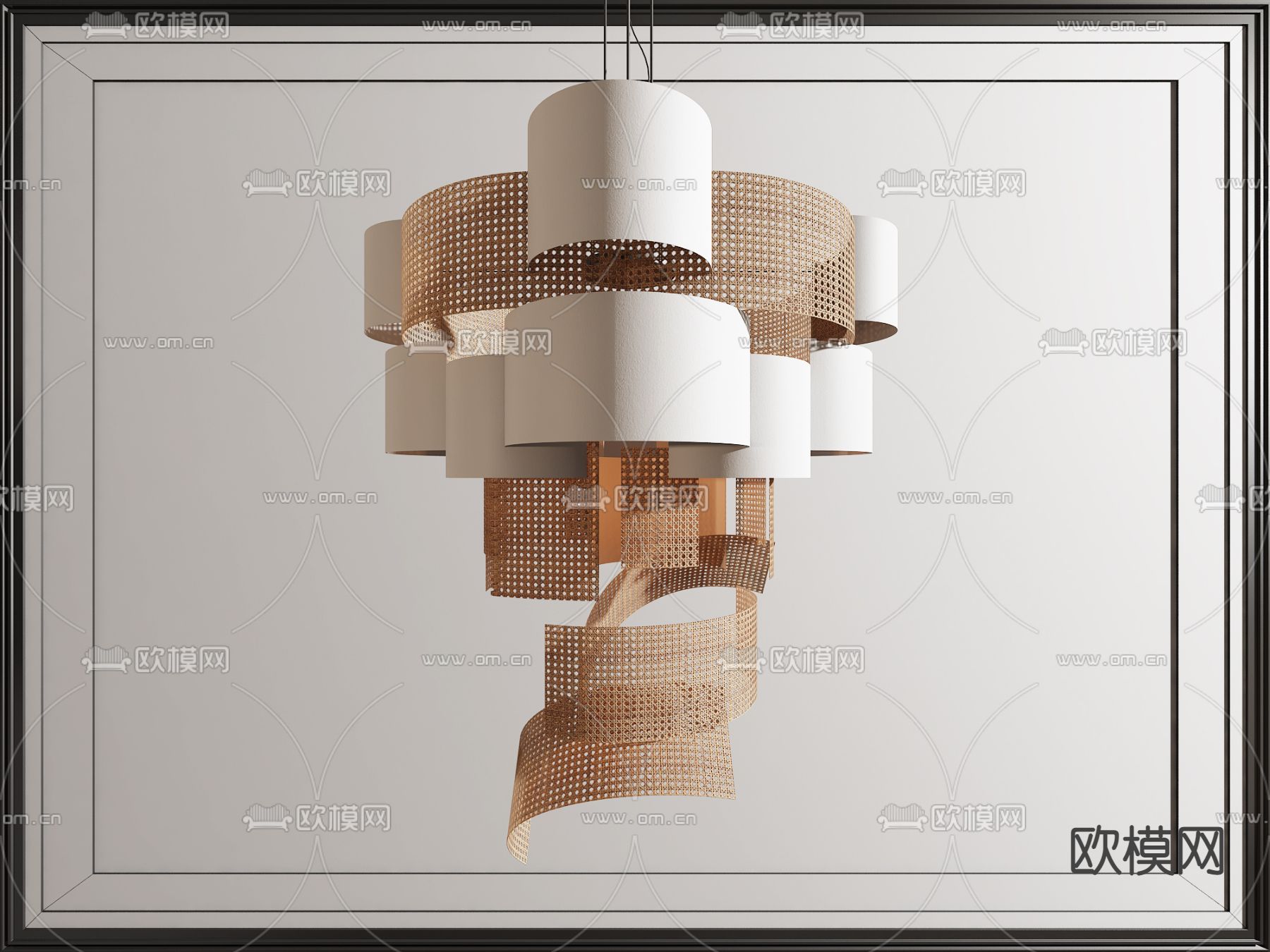 新中式藤编吊灯su模型下载（渲染图1）
