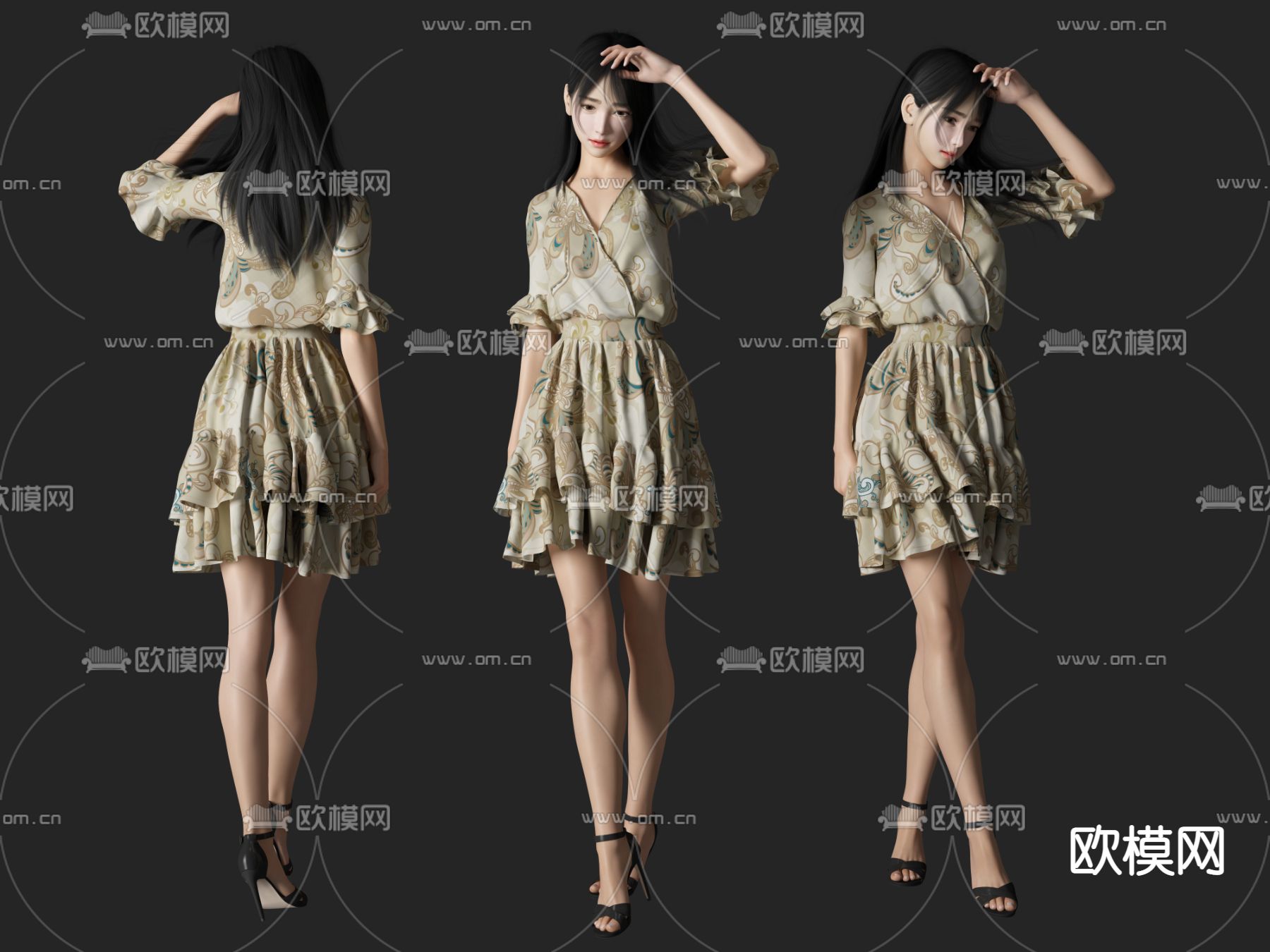 现代裙子美女人物3d模型下载_ID12128704_3dmax免费模型-欧模网