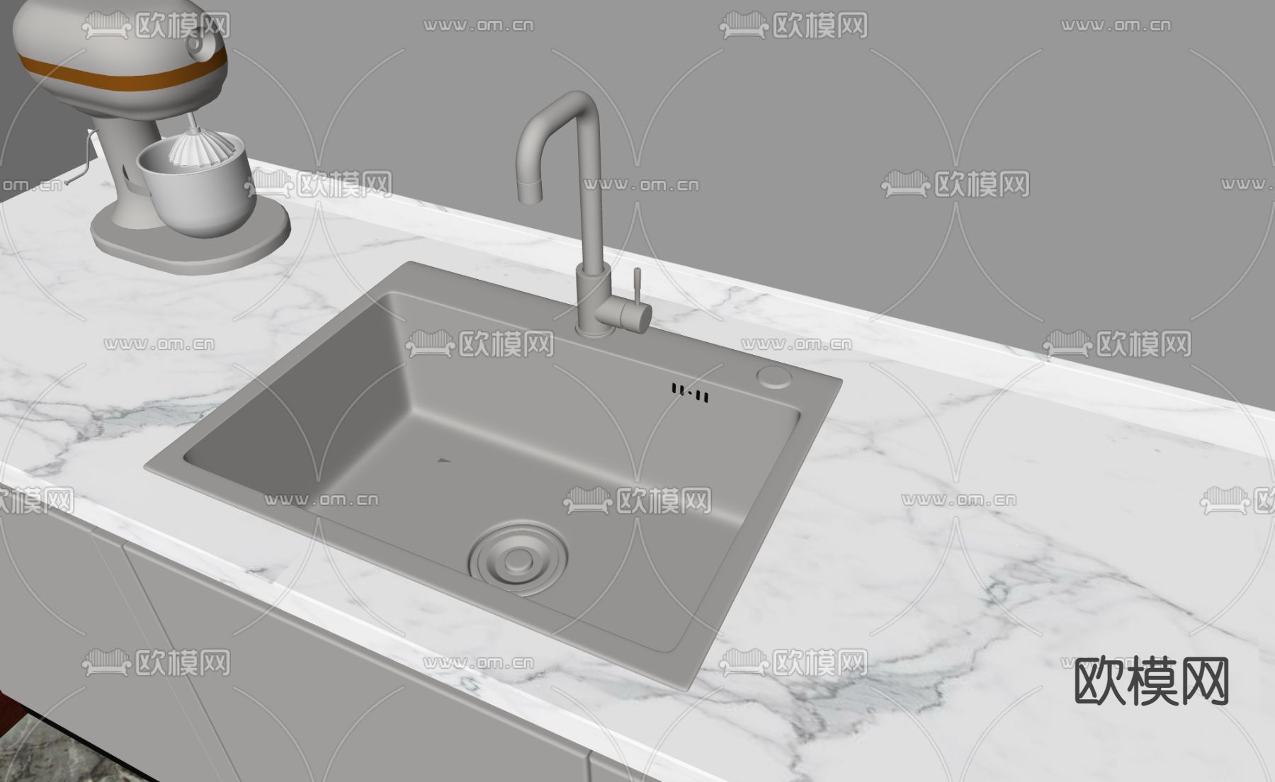 现代水槽 洗菜槽su模型下载（渲染图2）