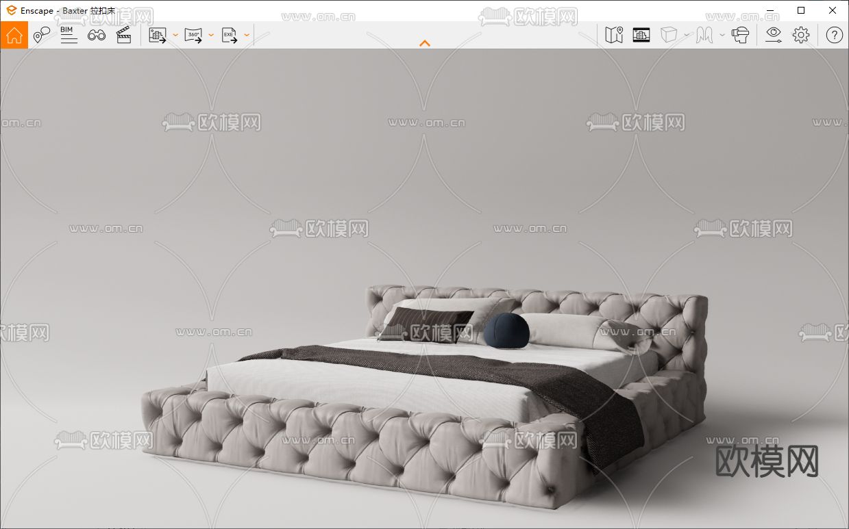 Baxter Heaven拉扣双人床su模型下载（渲染图4）