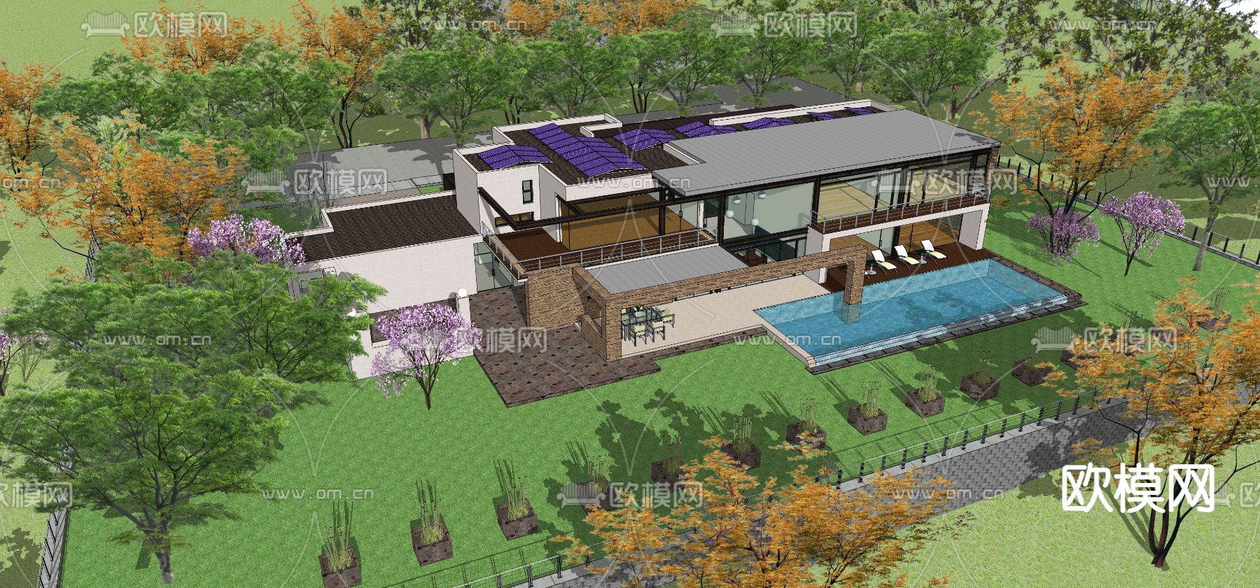 现代民宿独栋别墅外观su模型