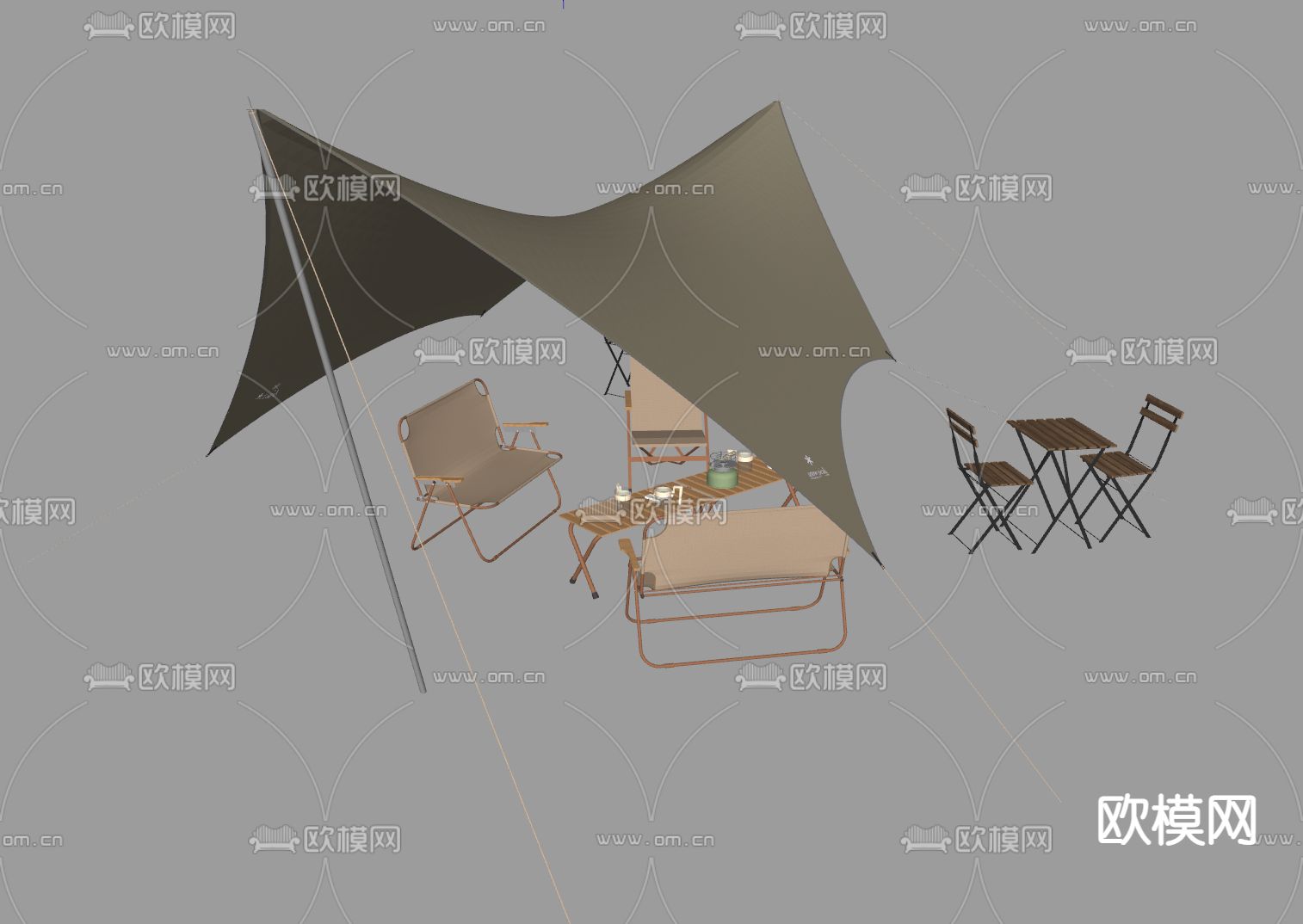 帐篷 户外露营椅 折叠桌su模型下载（渲染图2）