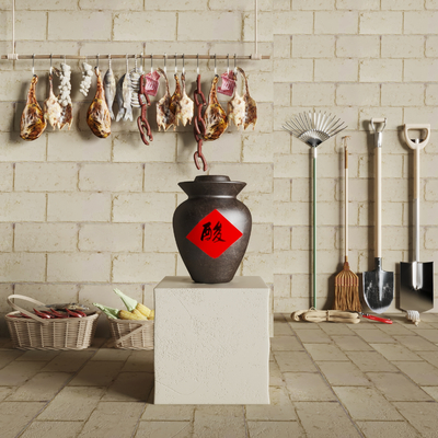  现代土菜馆腊肉腊鱼腌制品su模型 