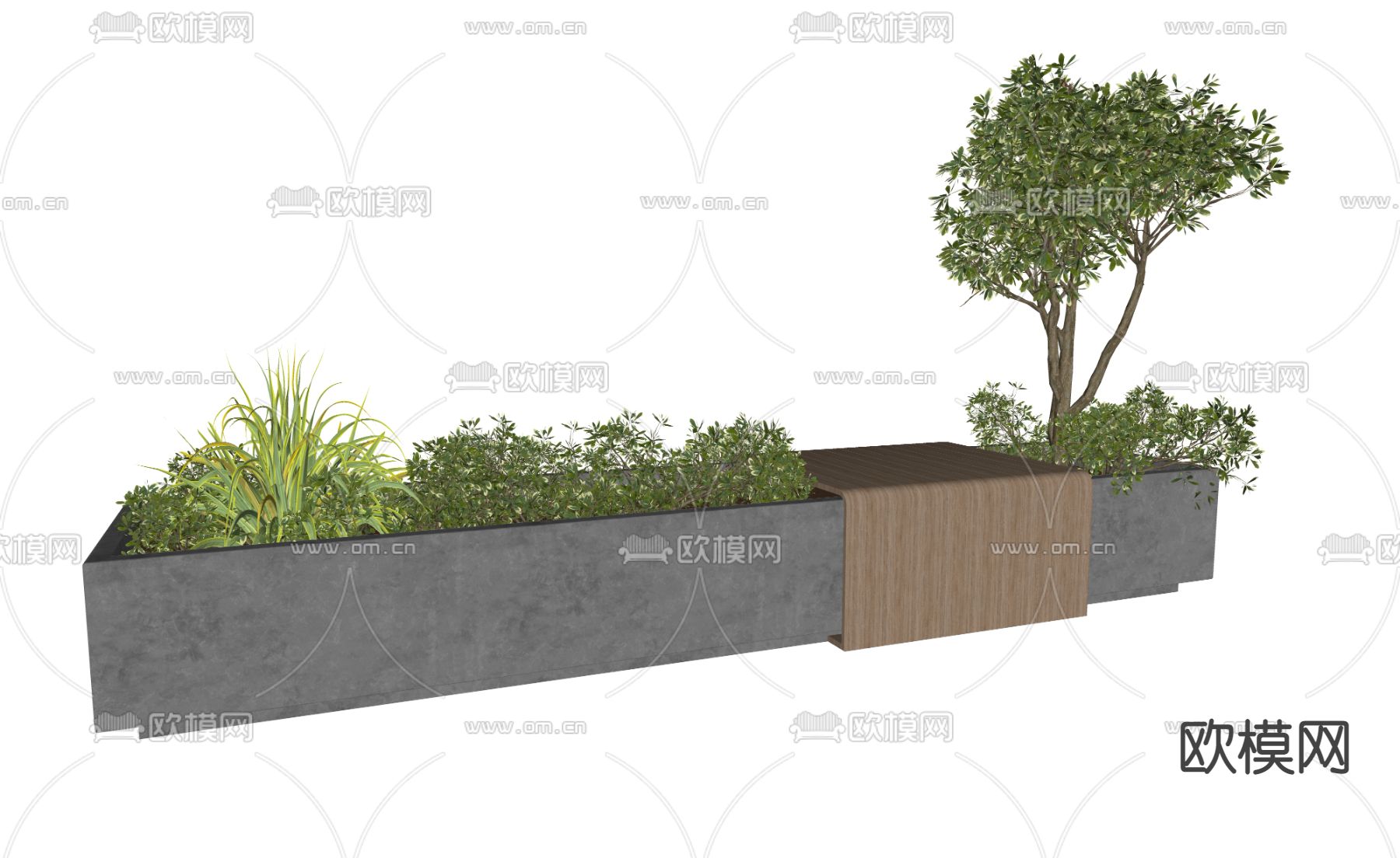 现代公园花坛座椅su模型下载（渲染图2）