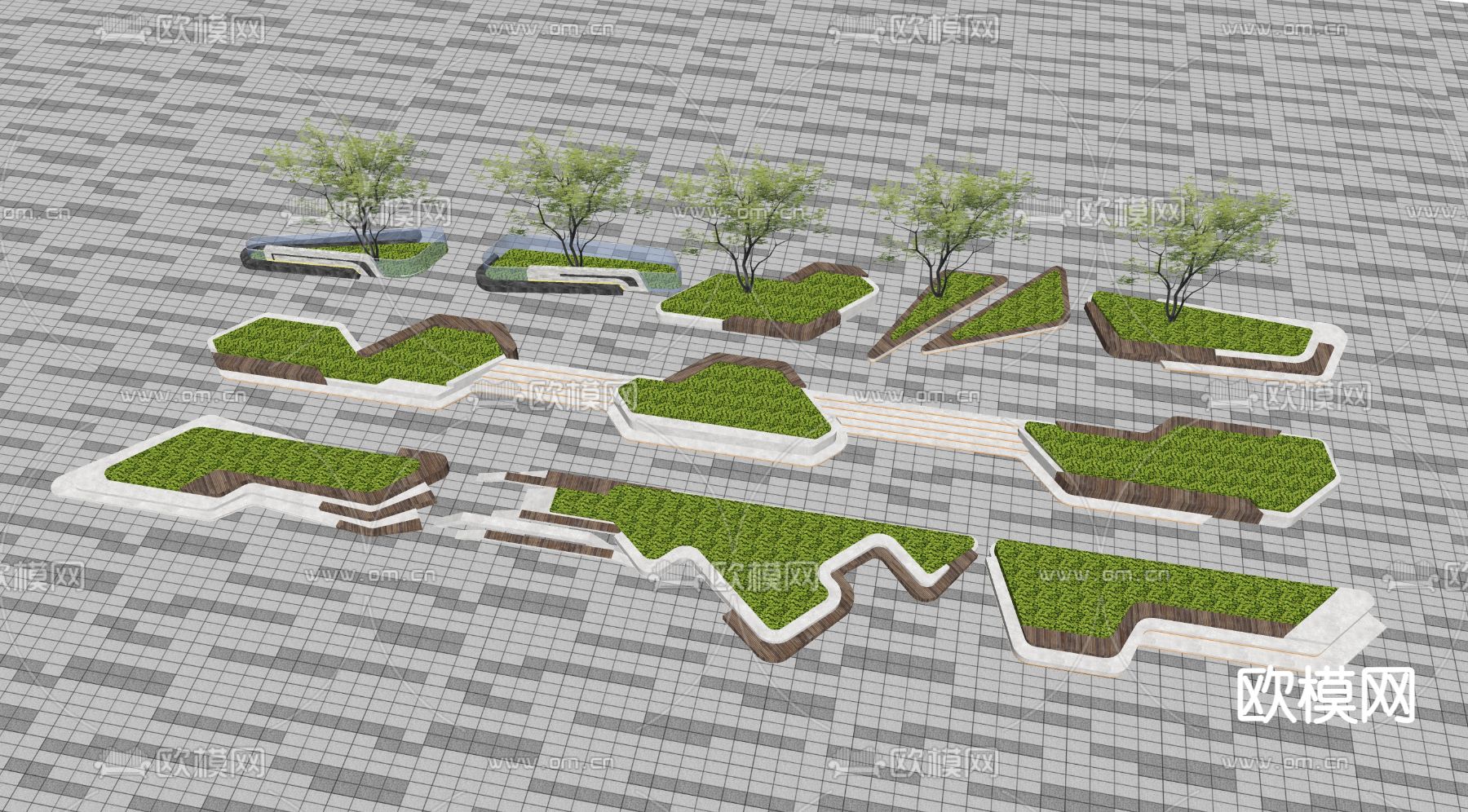 现代异形景观树池座椅su模型下载