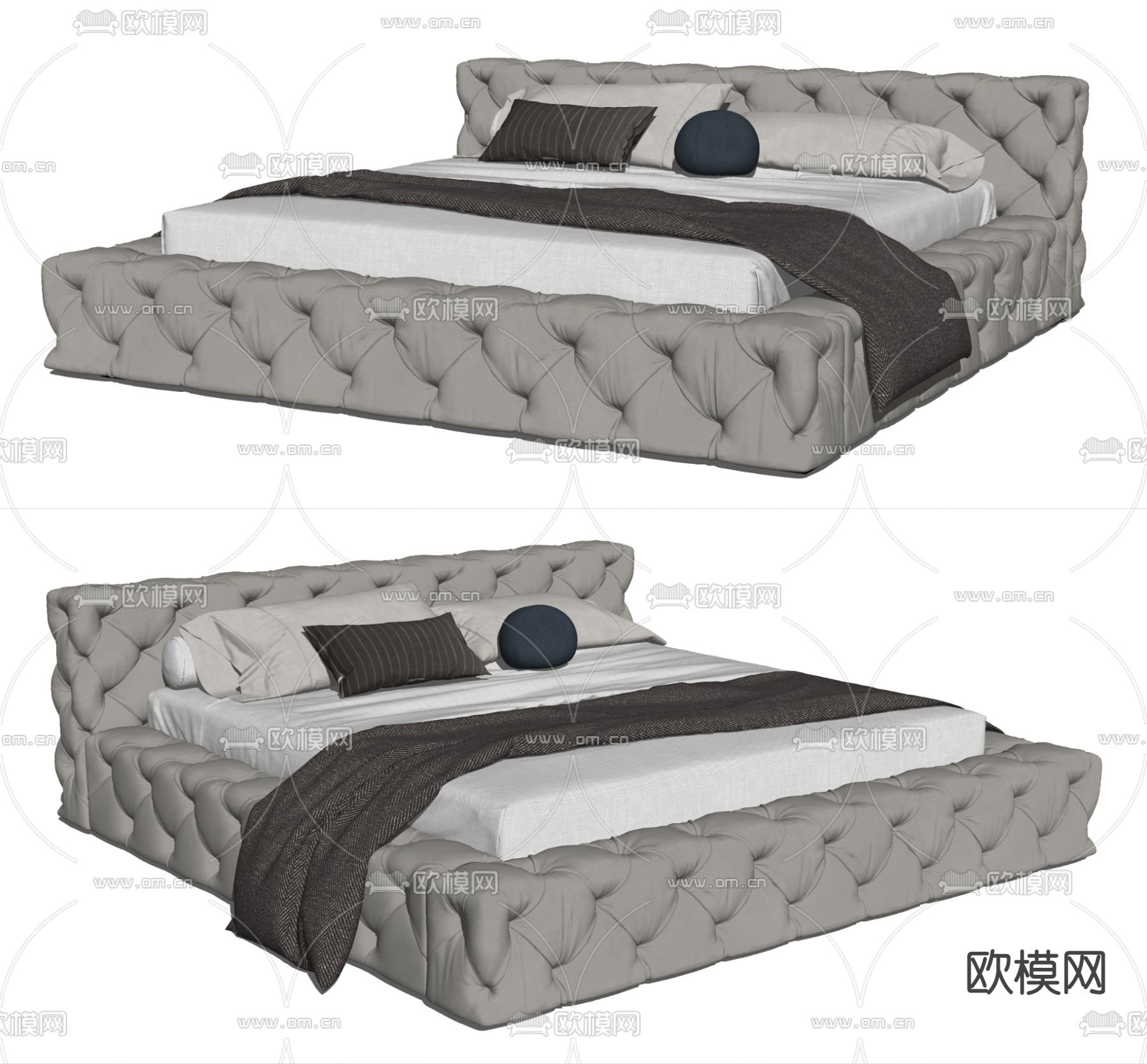 Baxter Heaven拉扣双人床su模型下载（渲染图2）