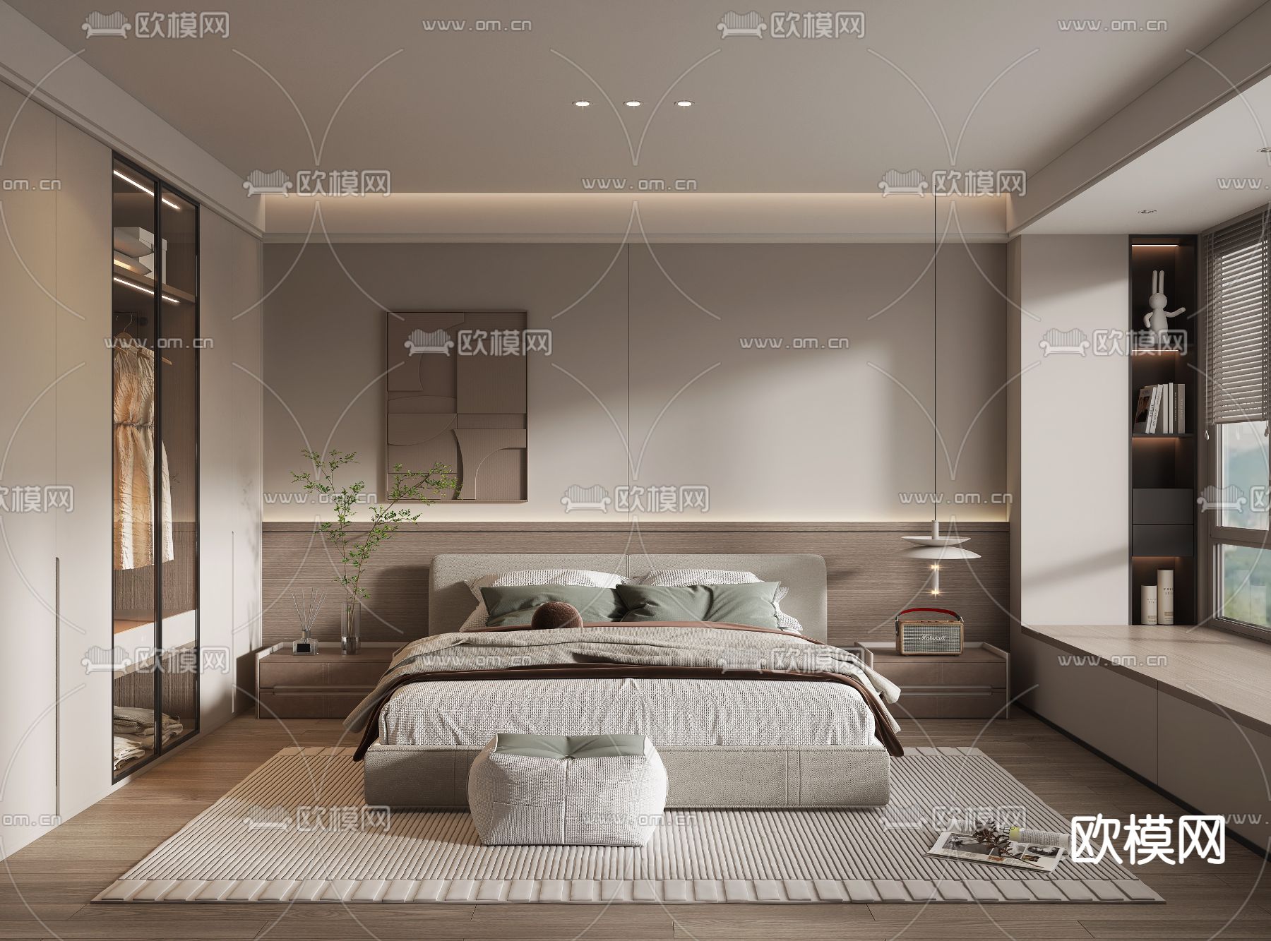 现代卧室 主人房3d模型下载（渲染图1）